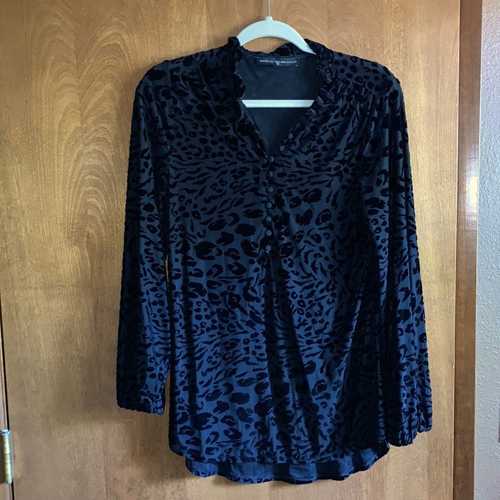 White House Black Market Velvet Leopard Blouse